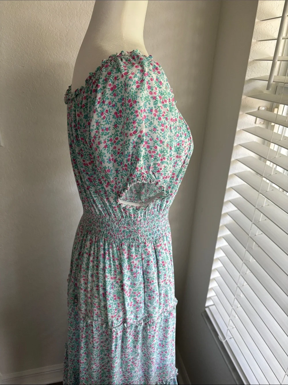 J. Crew Pale Blue/Green & Pink Floral  Tiered Maxi Dress